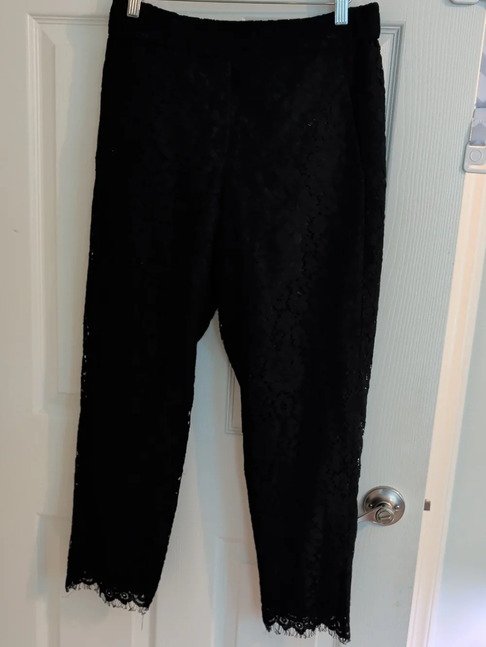 J. Crew Pull On Black Lace-Hem Cropped Pants Elastic Waist